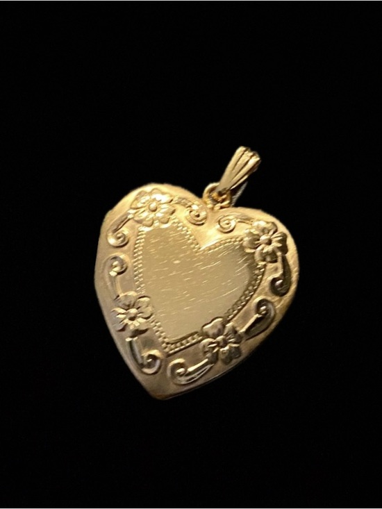 Jewelry - Vtg Solid 14K Gold Heart Locket Engraved Floral Shield Pendant Appx 5g Authentic